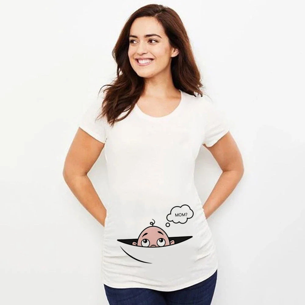 Maternity Shirt Pregnancy Announcement Tee - Summer Casual Mama Blouse, Basic Pregnancy Clothes for Expecting Moms