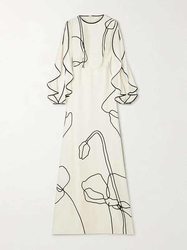 British Style Flower Printed Party Evening Dress