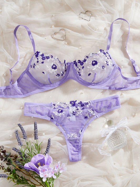 Women Sexy Lingerie Lace Transparent Underwear Fairy Embroidery Sets