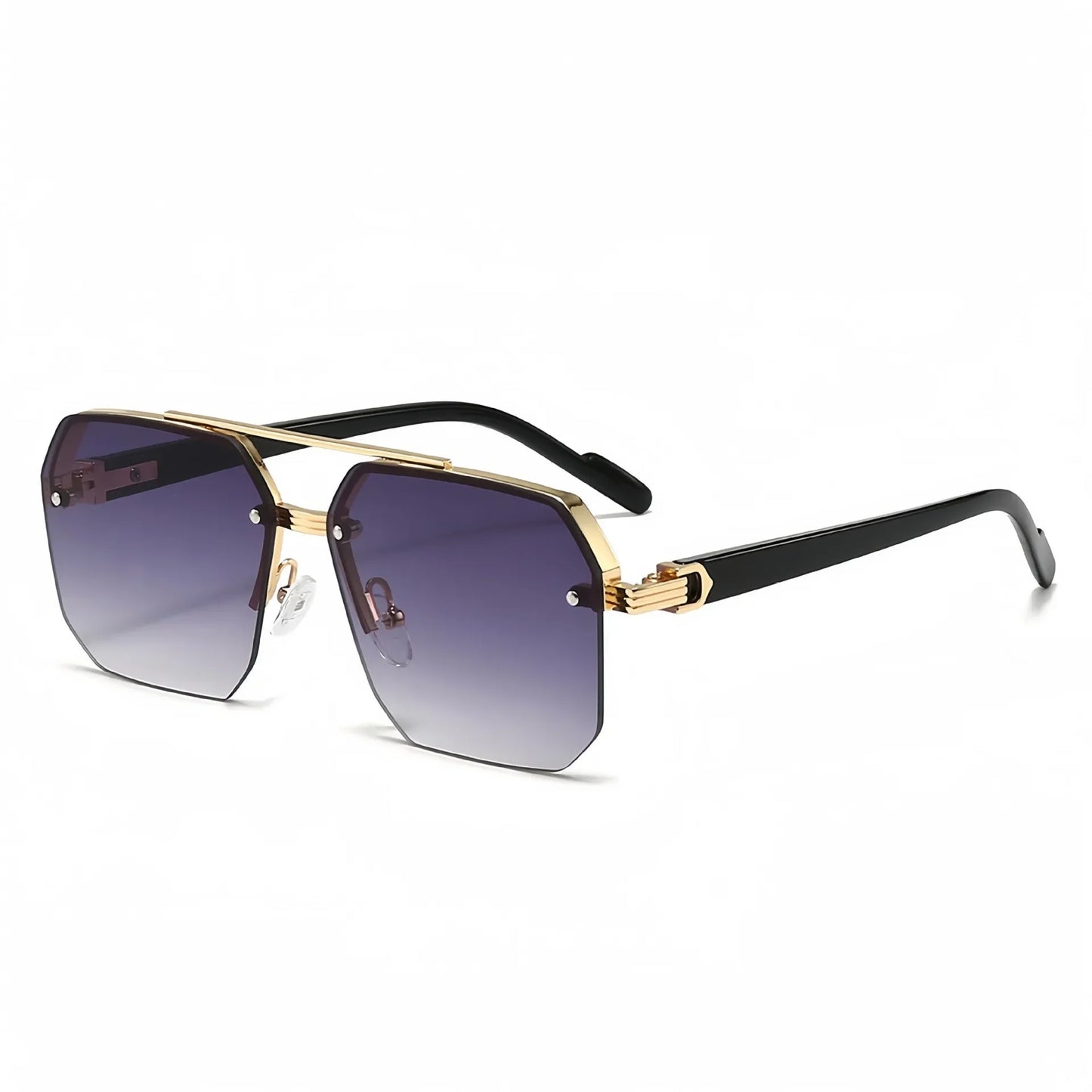 Trendy Aviator Sunglasses for Mens Womens Retro Double Bridge Metal Driving UV400 Outdoor Eyewear Semi-Rimless Lentes De Sol