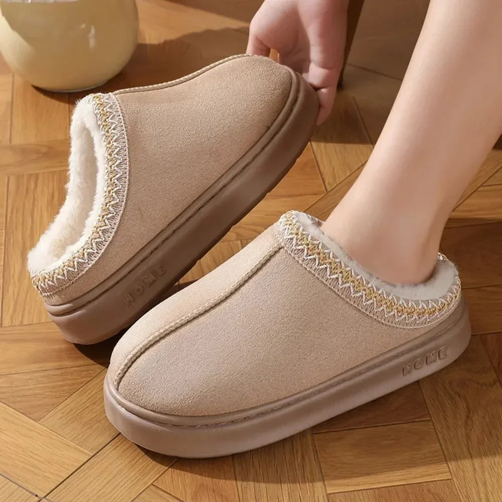 Winter Women's Soft Platform Slippers: Fleece Cotton Warm Shoes, Comfortable, Anti-Slip, Unisex Indoor Slippers