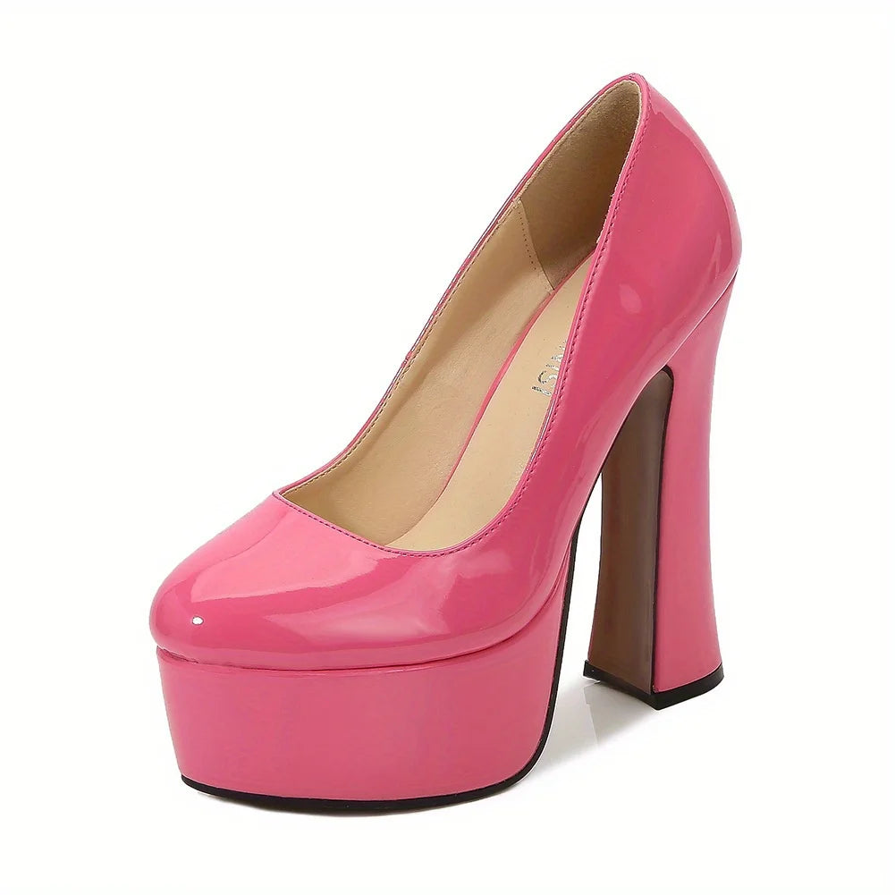 [US Local Send Inc Tax]Women's Chunky High Heels Round Toe Pumps 14cm Heel 4cm Platform WZ