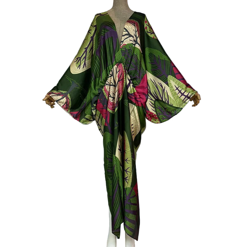 Sexy Silk Long Maxi Robe Women V-neck Bohemian Dress