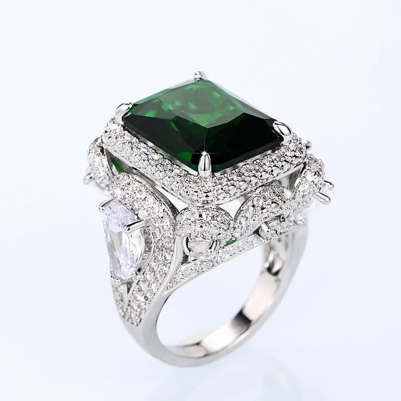 Women's Luxury Emerald Cubic Zirconia Jewelry Ring