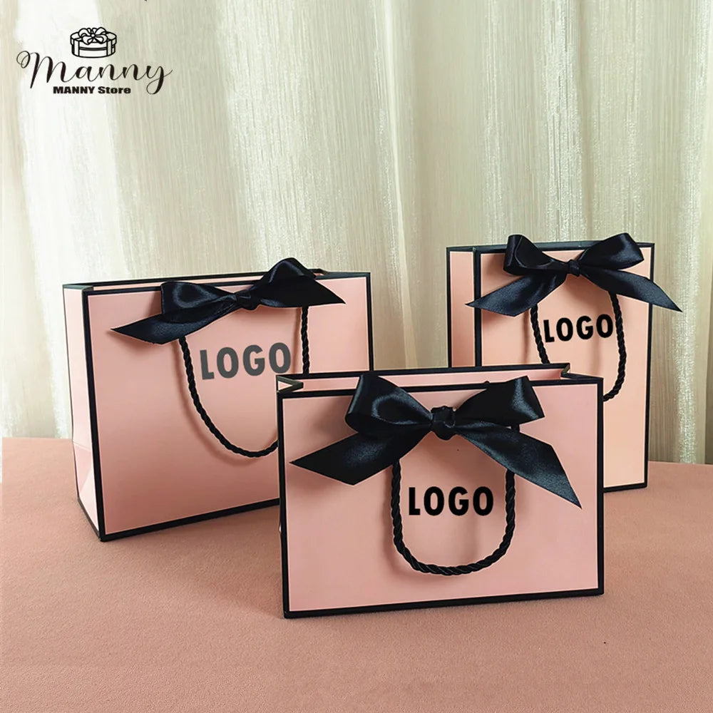 10 Pcs Custom Logo Gift Bag Packaging Box For Small Businesses Valentines Day Paper Bag Favors Boxes Wedding Birthday Flower