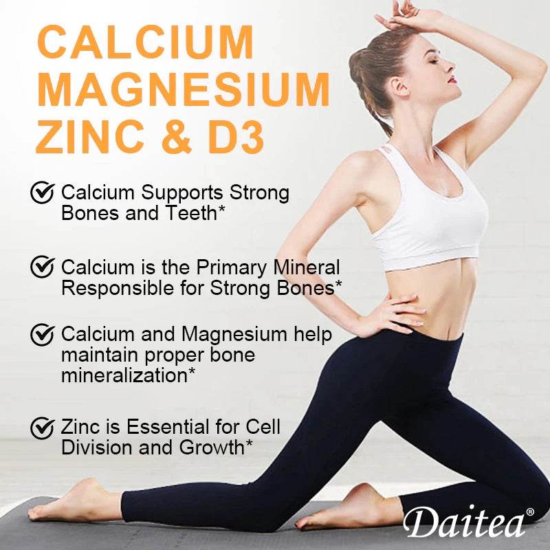 Calcium, Magnesium, Zinc + Vitamin D3 for Healthy Teeth, Bones and Muscles, Heart and Nervous System Health, Immune Function