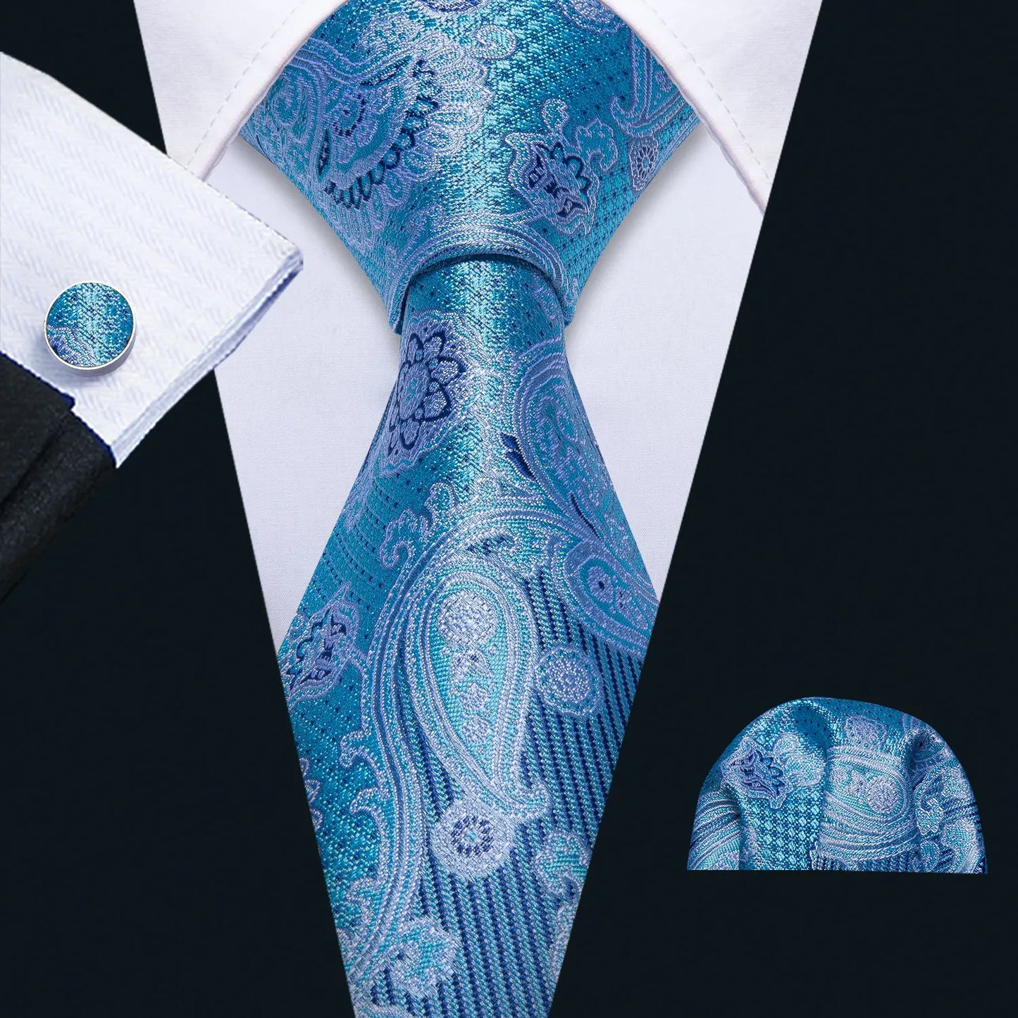 New Classic 100% Silk Men's Ties 8cm Blue Plaid Dot Striped Business Necktie Handkerchief Wedding Party Tie Set