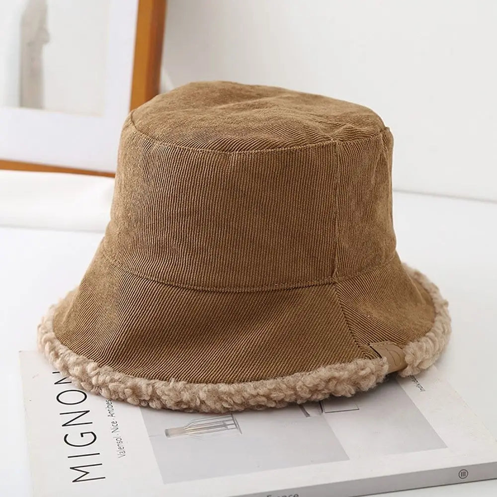 Winter Bucket Hat Thickened Soft Fisherman Cap Warm Corduroy Beanies
