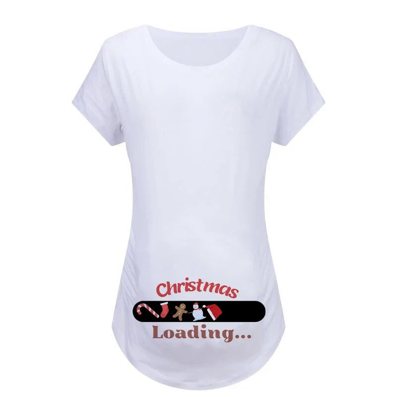 Christmas Women's Maternity T-shirt Santa Baby Printed Pregnant Women T-shirt Pregnancy Casual Short Sleeve White Clothes