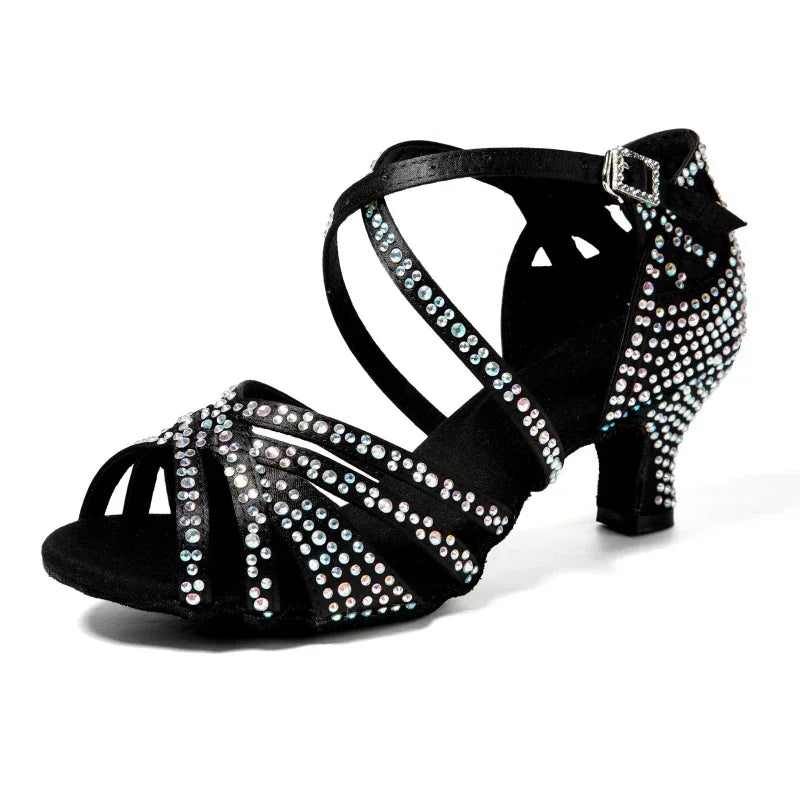 Diamond-encrusted Latin Ballroom Dance Soft Sole Shoes