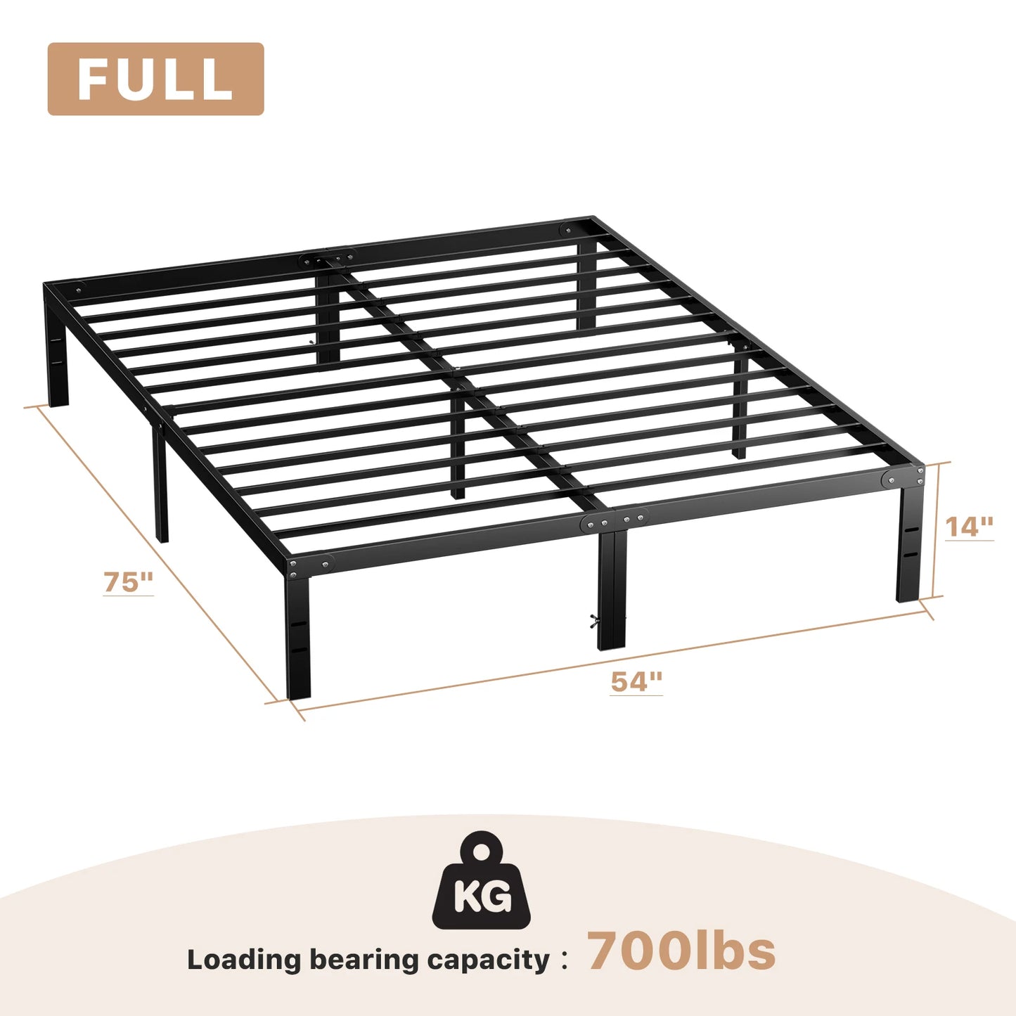 Basic Twin Full Queen King Size Bed Frame Metal Platform with Storage Space Sturdy Steel Slat Support 350LBS