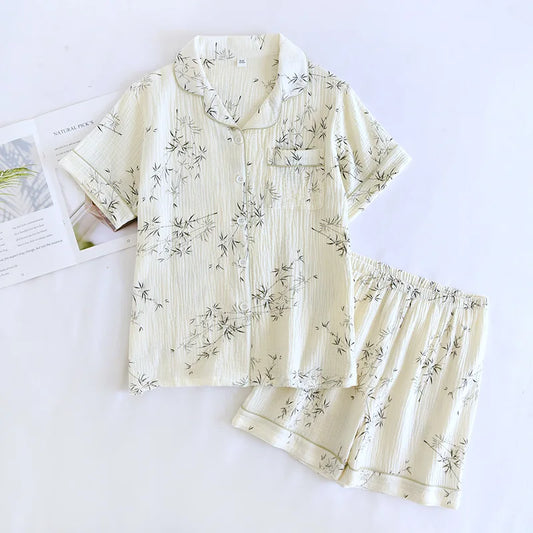 Summer Couple Pajama Set 100% Pure Cotton Short sleeved Shorts for Men and Women Two Piece