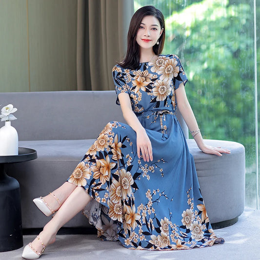 Women Summer Loose Casual O-neck Dresses Plus Size