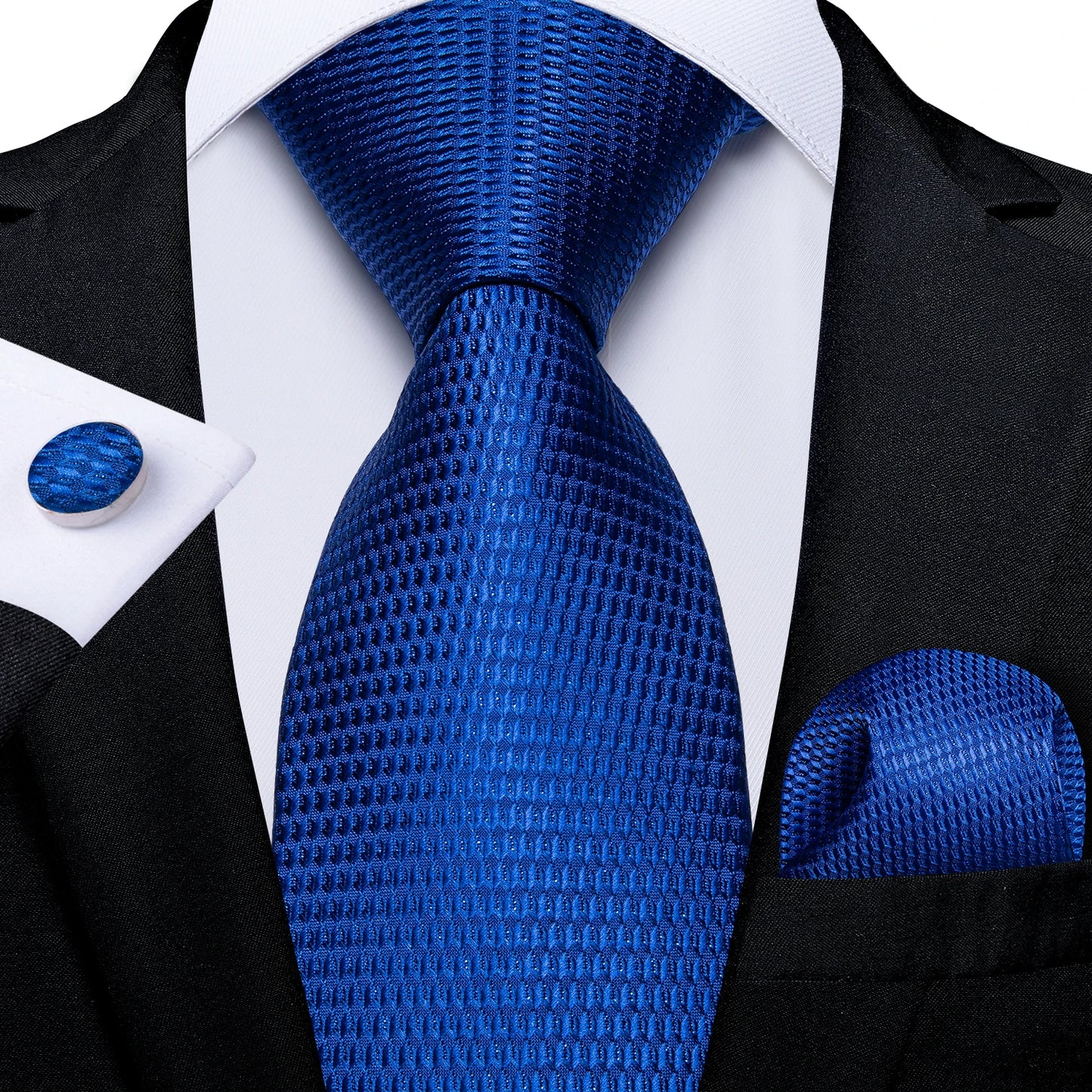 New Classic 100% Silk Men's Ties 8cm Blue Plaid Dot Striped Business Necktie Handkerchief Wedding Party Tie Set