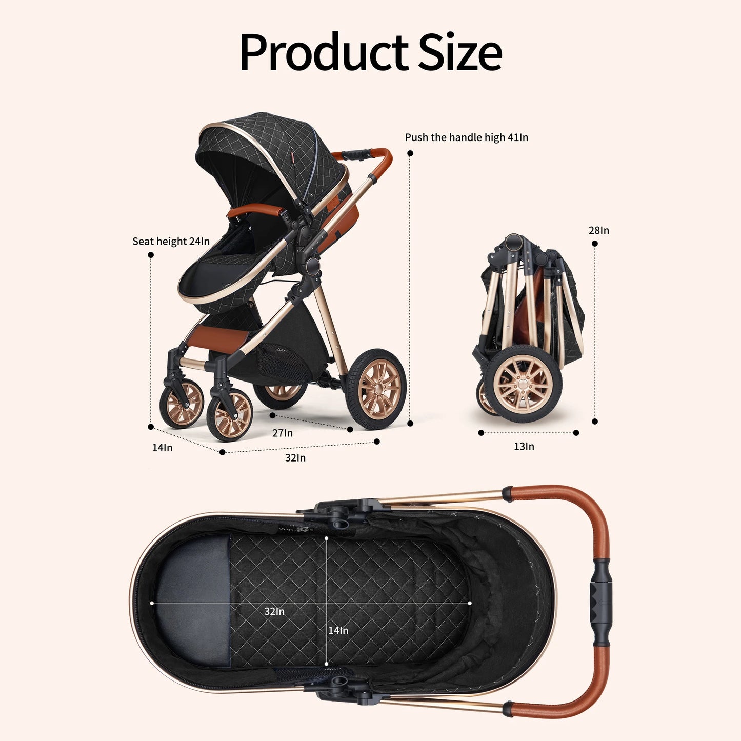 Luxury Baby Stroller 3 in 1 High Landscape Portable Infant Carrier w Car Seat