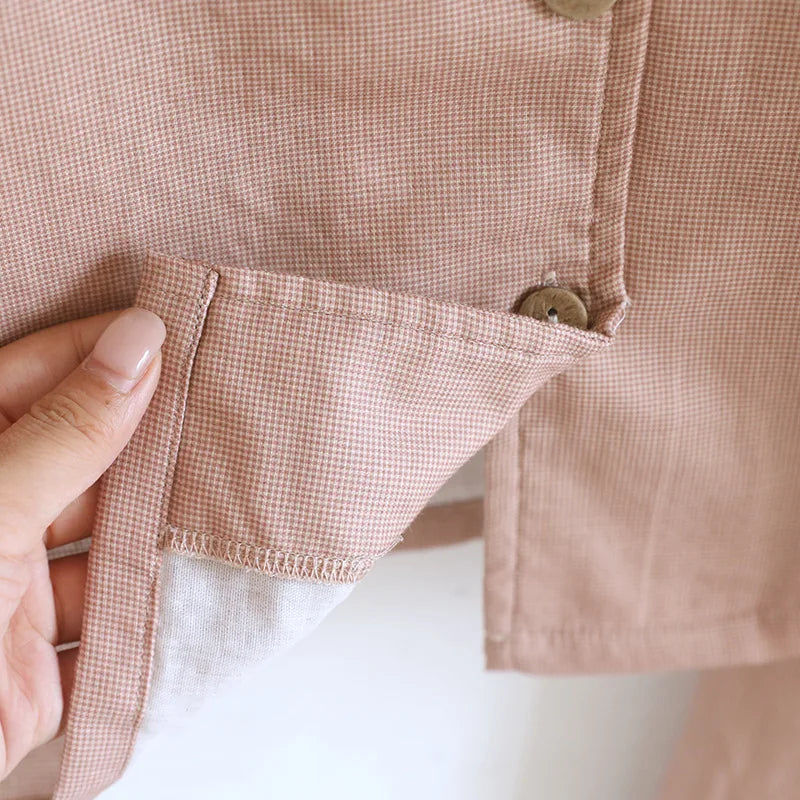 Comfortable Cotton Couples Pajamas Set for Autumn Color Woven Loose Long Sleeved Pants