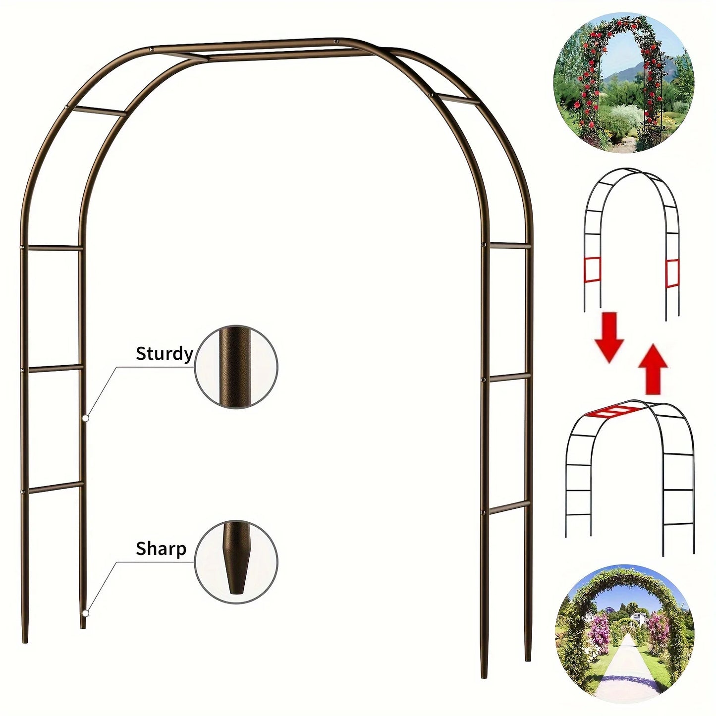 1pc Metal Garden Arch100Inch Large Heavy Duty Steel Frame Gothic Wedding Flower Stand Lawn Climbing Frame