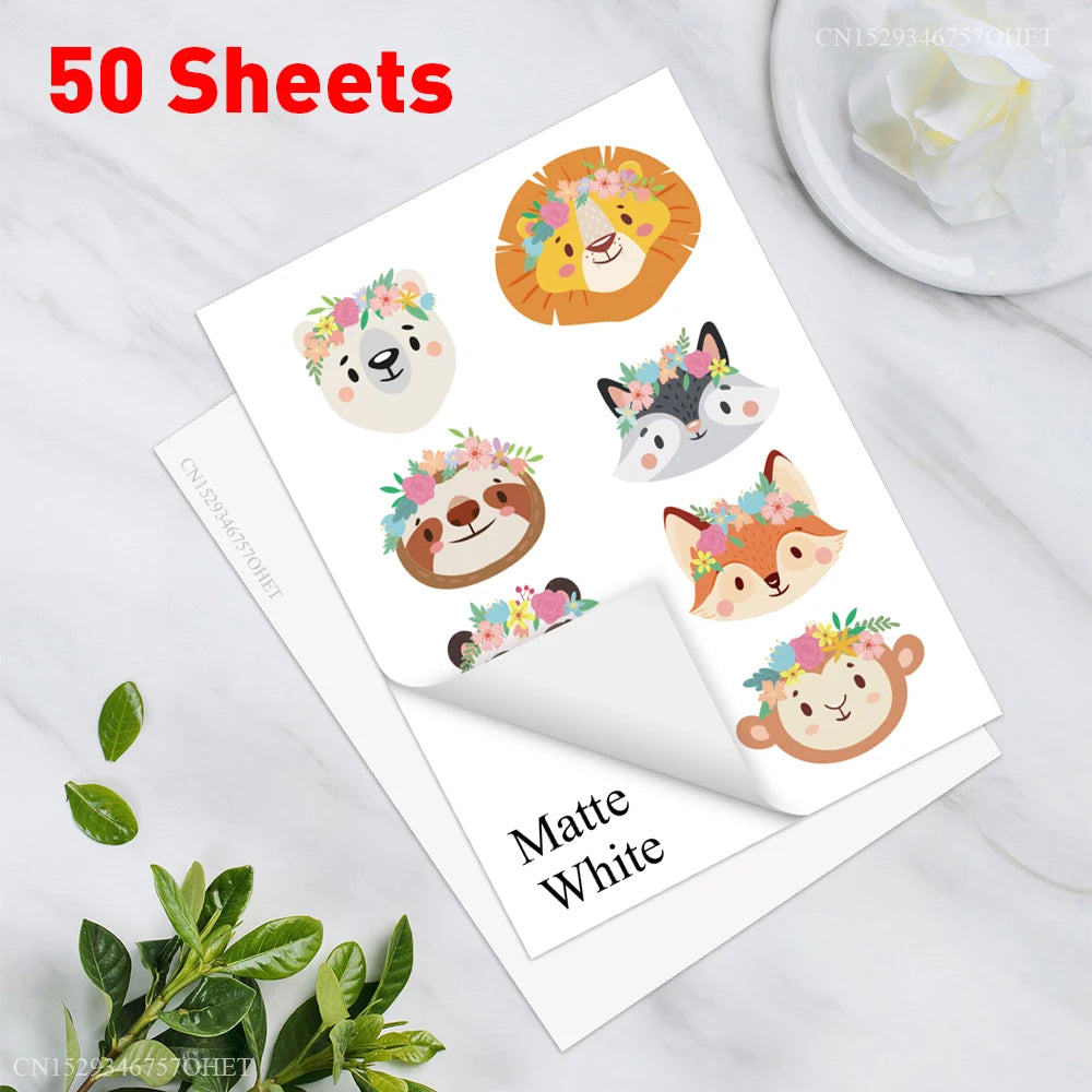 50 Sheets A4 Sticker Paper for Printer Inkjet/Laser Printer Vinyl Paper Sticker Self Adhesive Gift Stationery Label Stickers DIY