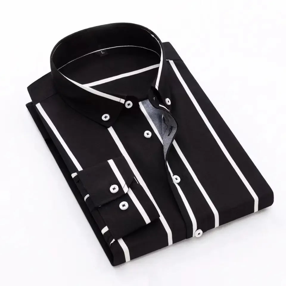 Men's Casual Shirt Long Sleeved Cotton Comfortable Breathable Plaid Striped