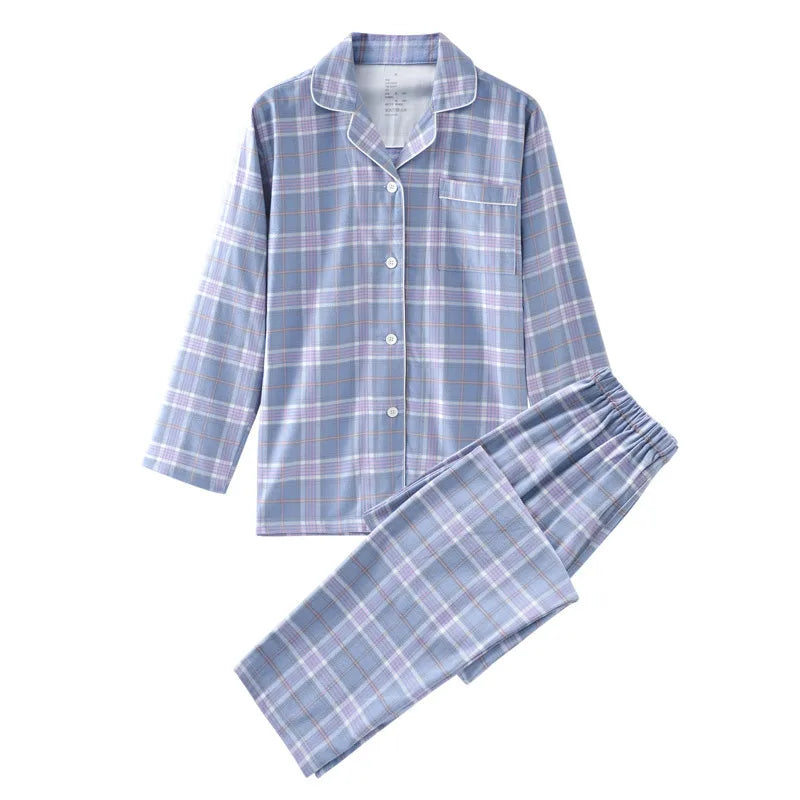 Cotton Flannel Plaid Men's & Women's High-quality Patterned Thick Pajamas for Autumn and Winter