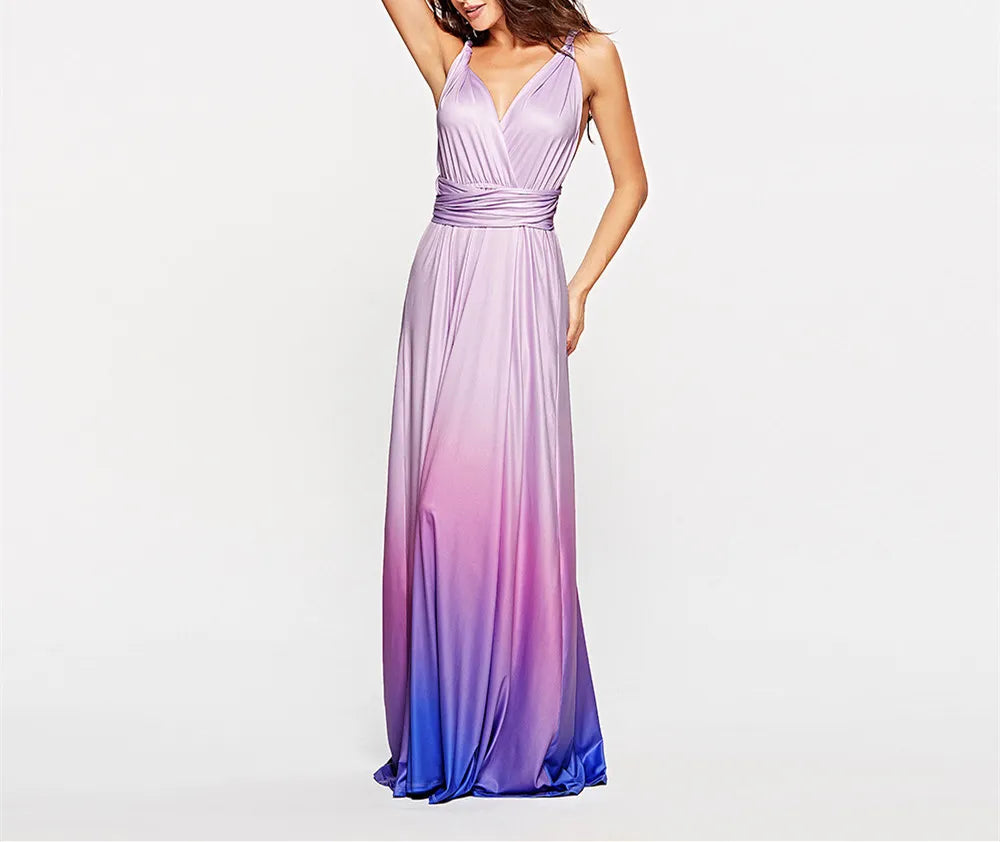 Multicolor Color Maxi Dress for Women Wrap Convertible Cross Bandage Sexy Backless