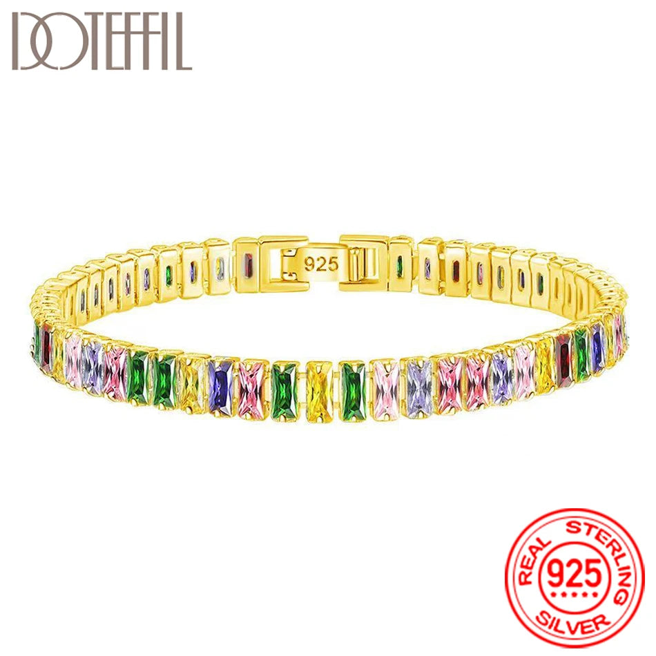 Women 925 Sterling Silver Tennis Bracelet Crystal Luxury Zirconia Wedding Charm Jewelry