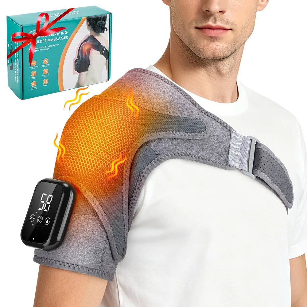 3 Modes Vibration 3 Heating Levels Heating Pad Set for Shoulder Knee Wrist Massage, Cordless Rechargeable Large Size