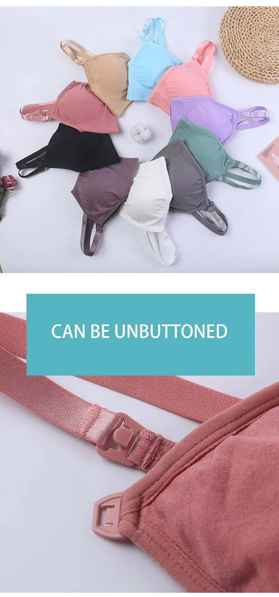 Breastfeeding Bra Upper Buckle Wirefree Seamless Postpartum Removable Chest Pad