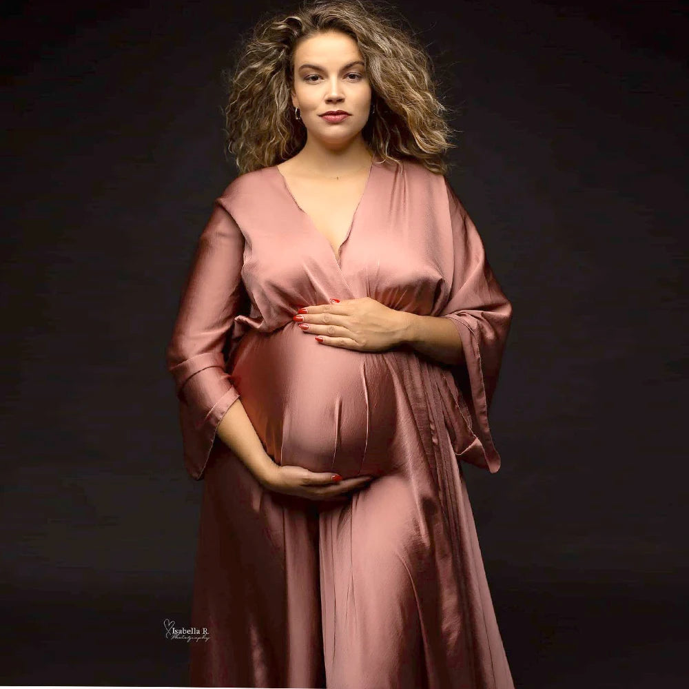 Elegant Soft Satin Maternity Photography Gown