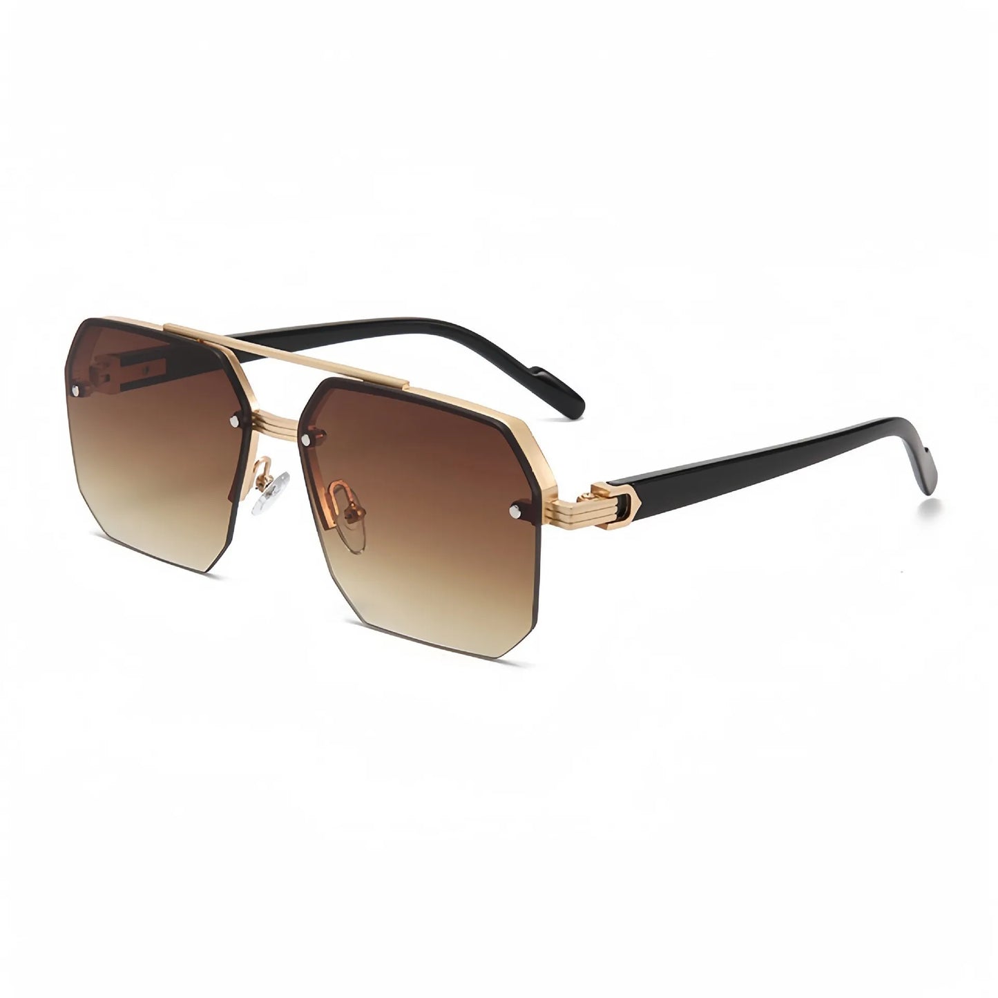 Trendy Aviator Sunglasses for Mens Womens Retro Double Bridge Metal Driving UV400 Outdoor Eyewear Semi-Rimless Lentes De Sol