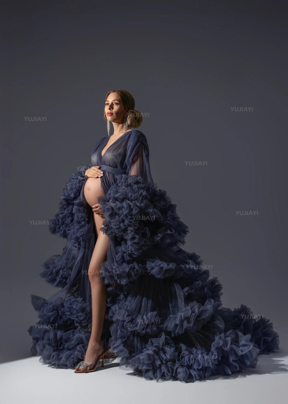 Maternity Dresses for Photoshoot Puffy Tulle Women Robe Long Sleeve Maxi Gown Wedding Anniversary Pregnancy Sleepwear Nightwear