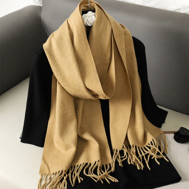 Color Solid Women Winter Scarf Warm Thicken Cashmere Shawl