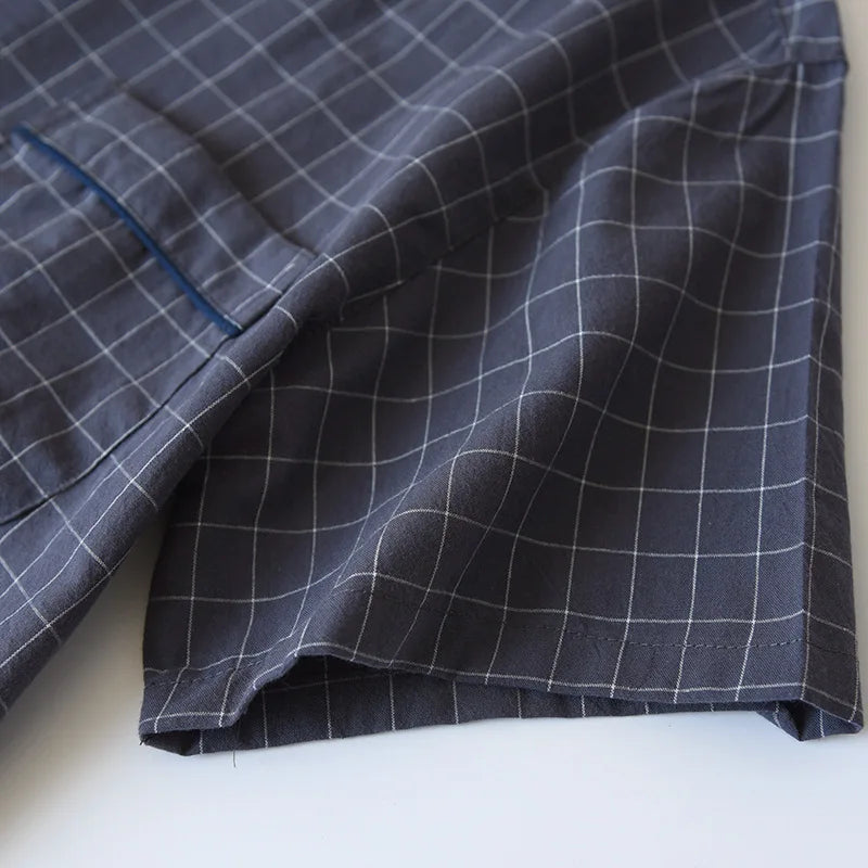 Men's Pajamas Summer Thin Short-sleeved Shorts Cotton Plaid