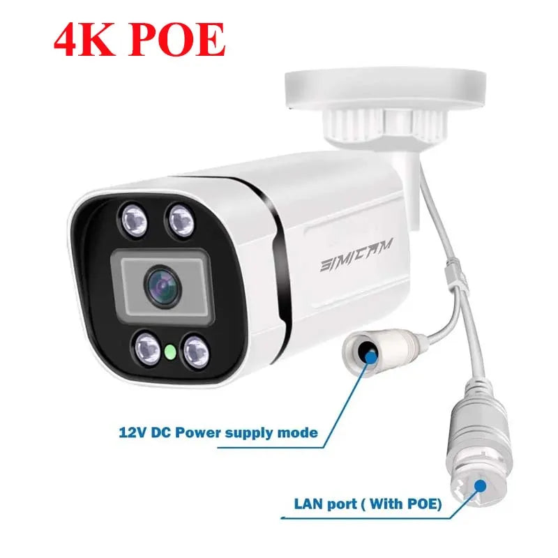 4K Poe Video Surveillance Camera Ip Onvif Audio 48V POE/DC 12V 4MP/5MP/8MP Night Vision Bullet WaterProof security camerafor NVR
