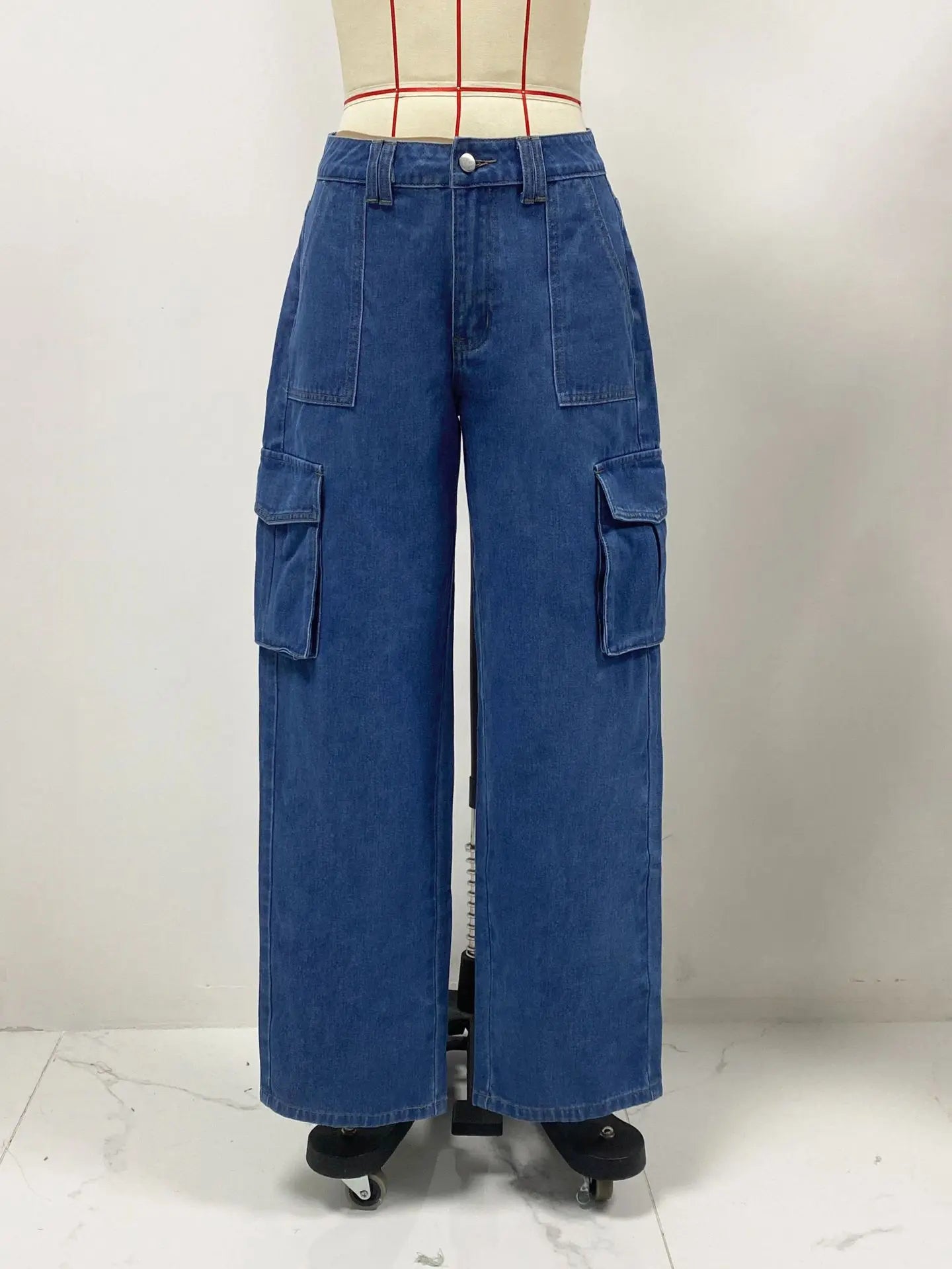 American Retro Mid-waist Multi-pocket Cargo Pants Jeans