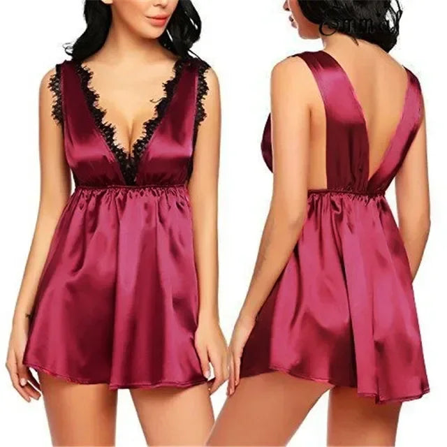 Women Nightgowns Satin Lace Sleepshirts Nightwear Plus Size