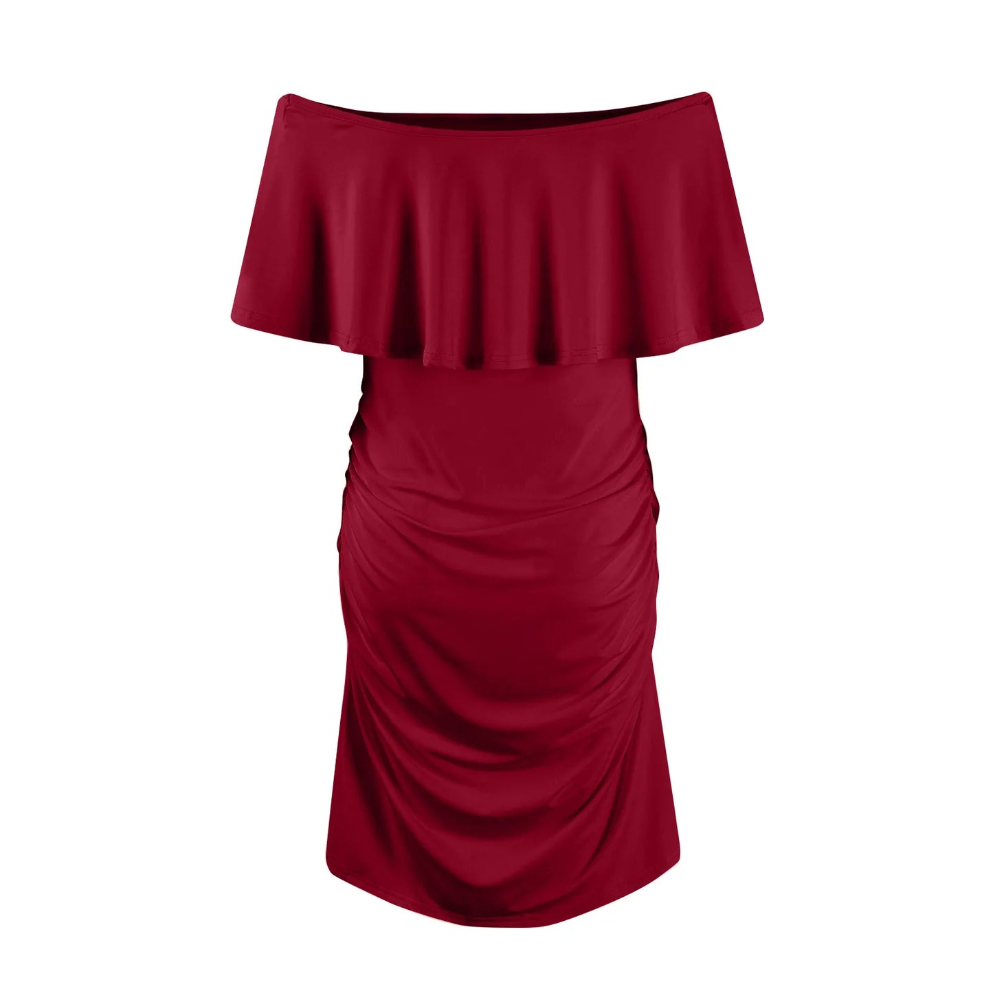Maternity Dress Short Sleeve Slash Ruffles