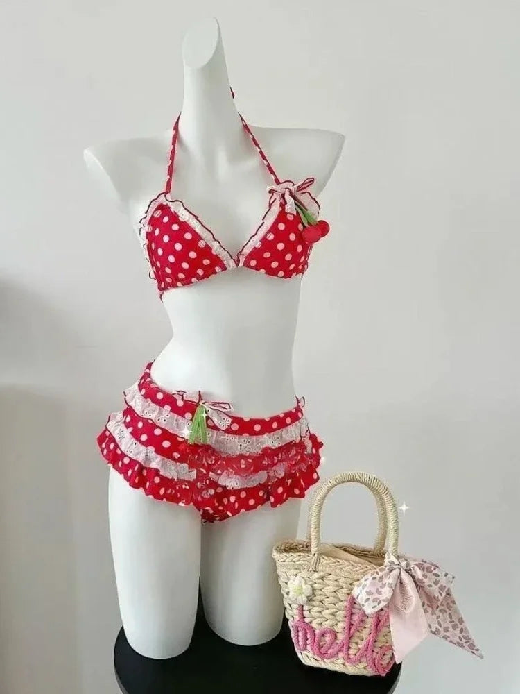Fairy Sweet High Waist 4-Piece Split Bikini Set For Women 2026 - Print Trendy Swimwear Chic Beach Vacation Summer Party Fashion