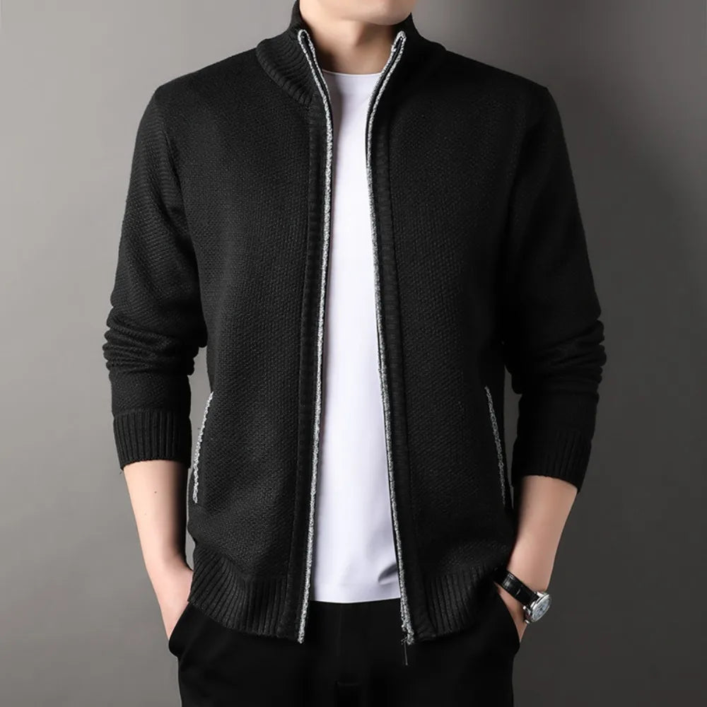 Men's Stand-up Collar Knit Sweater Jacket Autumn/ Winter Cardigan Slim Solid Color