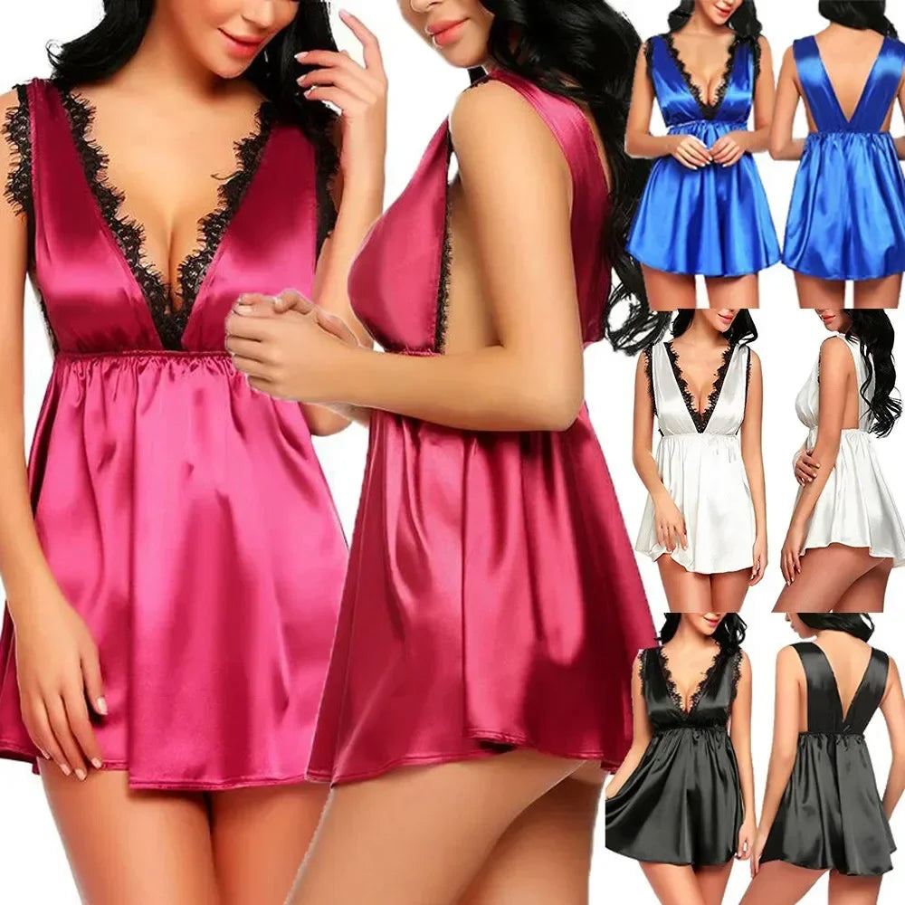 Women Nightgowns Satin Lace Sleepshirts Nightwear Plus Size
