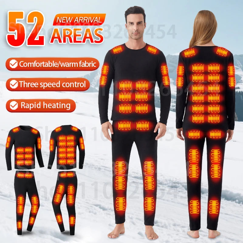 52 Areas Heated Underwear Winter Thermal Women Men Heating Jacket Winter Accessories USB Electric Heating Clothes