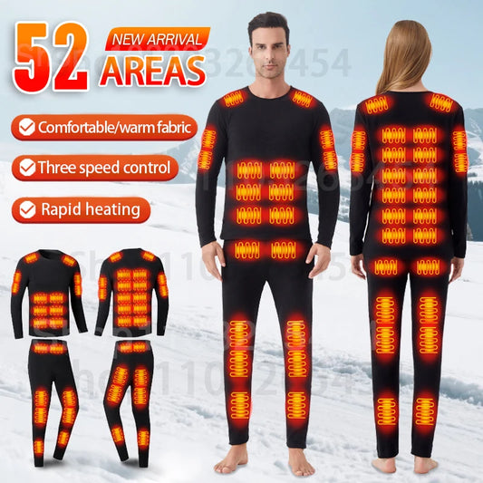 52 Areas Heated Underwear Winter Thermal Women Men Heating Jacket Winter Accessories USB Electric Heating Clothes