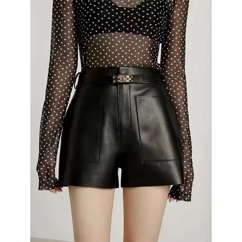 Real Sheepskin Leather Women Shorts