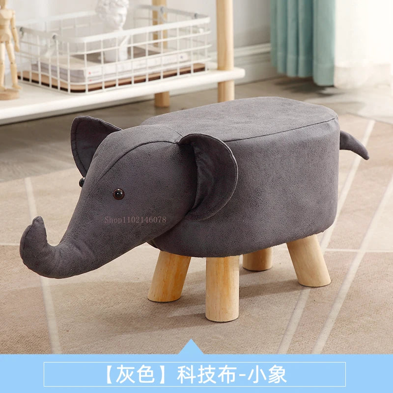 Real Wood Low Stools Creative Animal Elephant Cartoon Family Change Shoe taburete Small Stool ottomans Lovely pouf