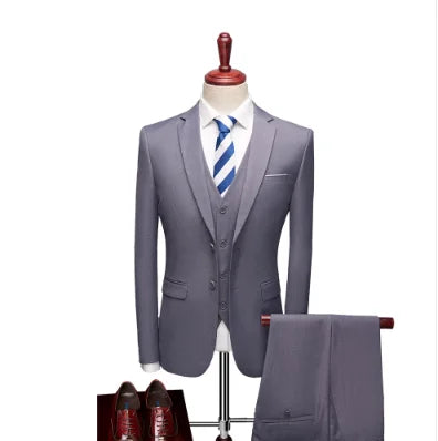 Men's 3 Piece Suit, Jacket Vest Trousers, Slim Fit Blazer Waistcoat Pants