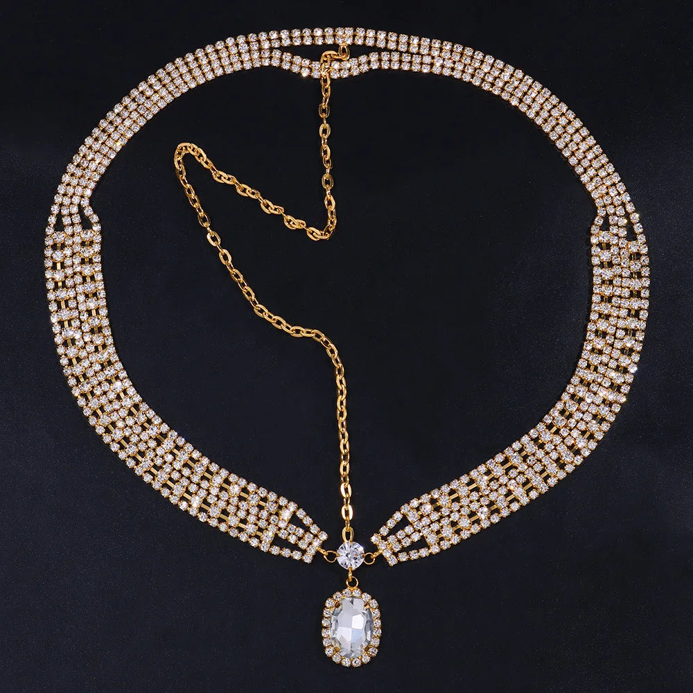 Vintage Rhinestone Head Chain Forehead Headband Indian African Bohemian Hair Accessories Crystal Fringe Tiara Headdress