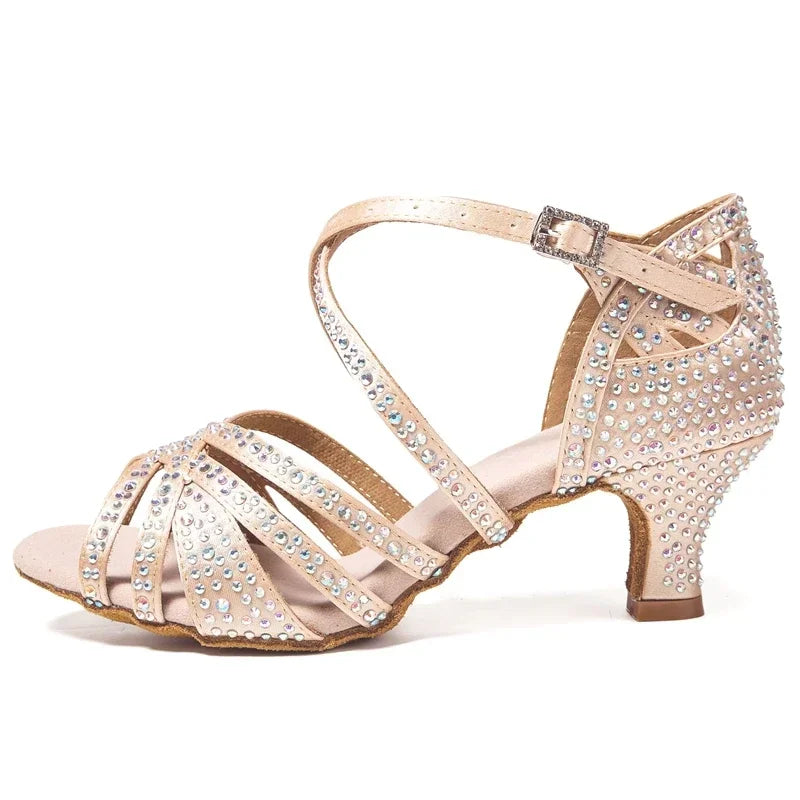 Diamond-encrusted Latin Ballroom Dance Soft Sole Shoes