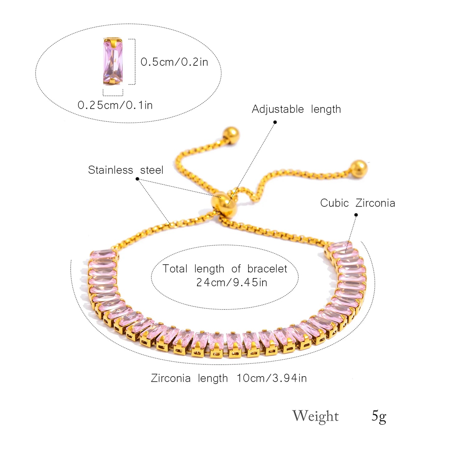 Women's Adjustable CZ Bracelet - Sparkling Zirconia Chain, Shines on Hypoallergenic Stainless Steel, Dazzling Everyday Jewelry