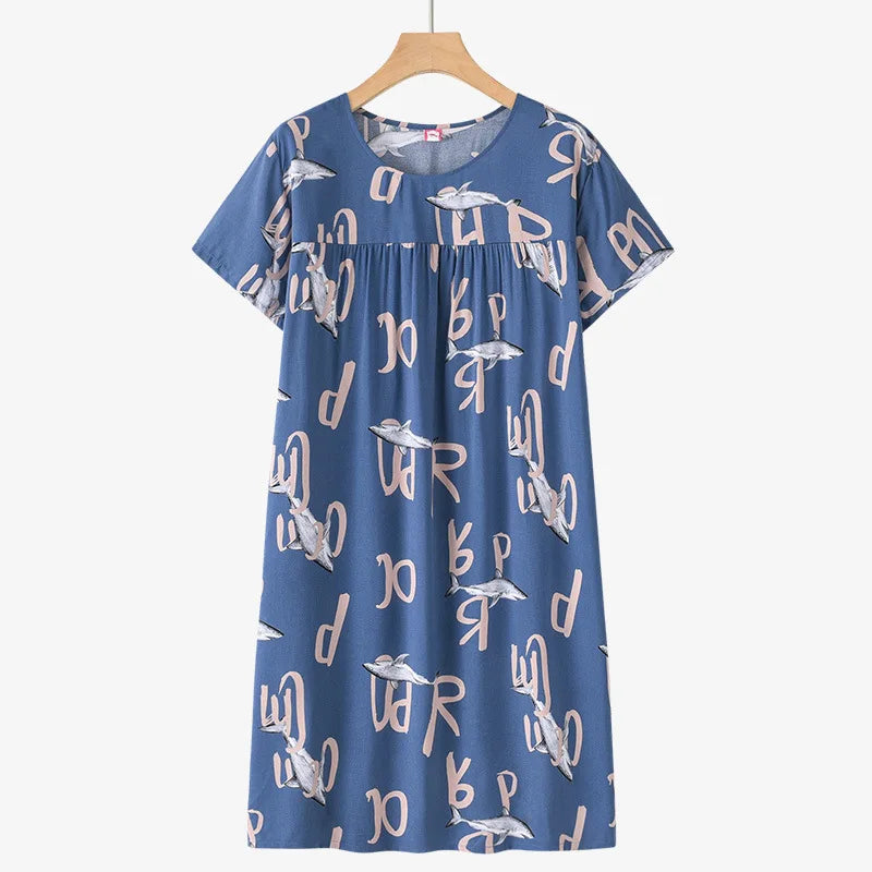 Middle-Aged and Elderly Cotton Silk Short-Sleeved Nightgown