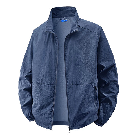 Lightweight Windbreaker with Stand Collar Breathable & Packable Jacket for Hiking Running Travel